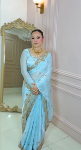 Sky Blue Lehenga rose Gold Work