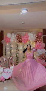 Pinkish Peach Gown Beaded Chest and Pataka String