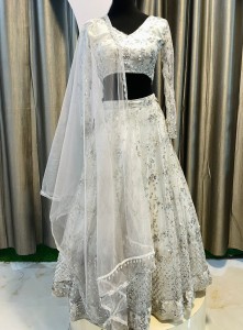 white silver sequence lehenga
