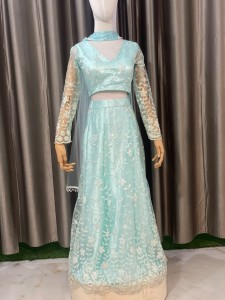 Light Sky-Blue Straight Skirt Lehanga