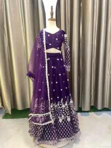 Dark purple (kids) Lehenga with white Flower - KLPuSiSe016